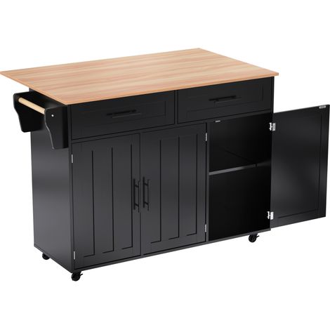 ELVMI Carrello da Cucina con 2 Cassetti e Piano Ribaltabile, Ripiani Regolabili, Portaasciugamani, 129 x 71 x 91.5 cm (1/5)