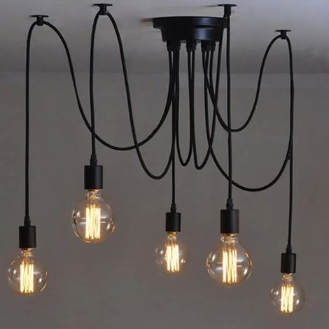 Suspension industrielle rétro 5 bras E27 PETITES ECREVISSES - Edison vintage classique (1/4)