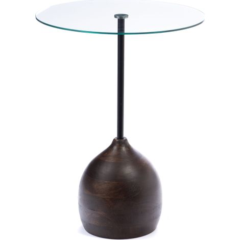 Amadeus - Bout de canapé rond en verre et manguier Ø45 cm Porto (1/5)