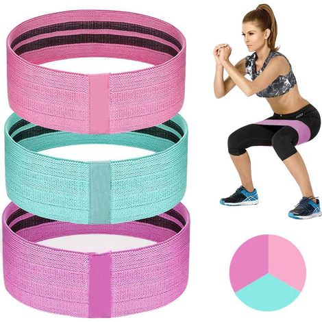Bande De Resistance - 3 Pièces Loop Band En Tissu Coton-Polyester Avec Noyau Latex - Pour Renforcement Fessiers Et Hanches - Débutants À Confirmés - 3 Niveaux De Résistance (1/4)