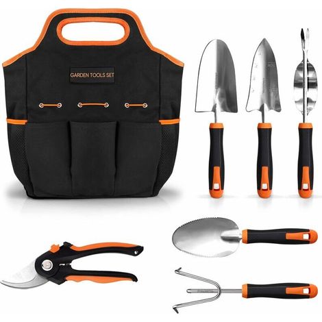 Outils de jardin, ensemble d'outils de jardinage robustes en acier inoxydable de 7 pièces, outils de jardinage étanches et anti-moisissure, cadeaux de jardinage pour hommes et femmes, plantes d'intér, (1/5)