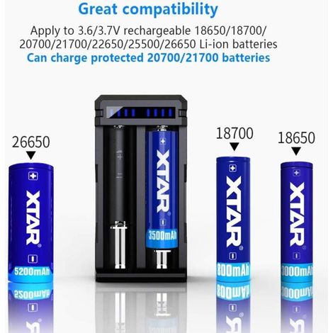 Chargeur Batterie Li-ION Professionnel et Rapide, réactivation Profondes et 0V,pour 18650 22650 26650 21700 25500, Noir, 53 x 105 x 27mm (1/3)