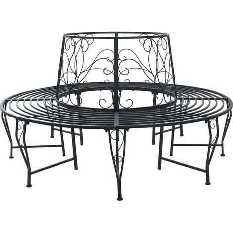 Huit bancs en forme d'arbre, chacun de 160 cm de diamètre et 89 cm de long, en acier rond noir. (1/5)