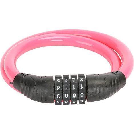 Câble antivol pour vélo, câble antivol pour vélo avec combinaison à 4 chiffres et grande tête de verrouillage, câble antivol pour vélo pour enfants réinitialisable, rose (1/4)