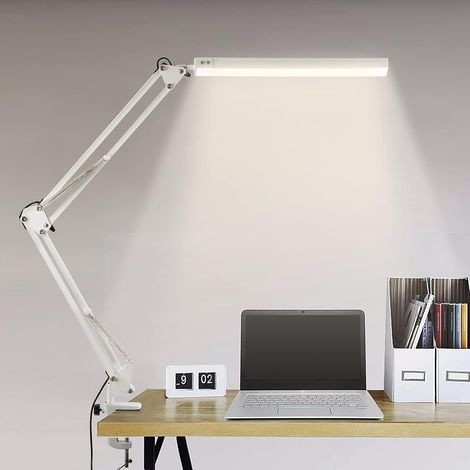 Lámpara de escritorio LED plegable con pinza, 3 modos de color, 10 niveles de brillo, ajustable, protección ocular, para el hogar y la oficina. (1/5)