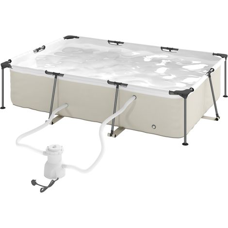 Piscine tubulaire rectangulaire avec pompe de filtration, 3701 l, PVC triple couche, 316 x 238 x 66,5 cm, grise