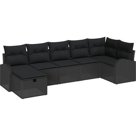 Sofa Set with Cushion with Storage 7 pcs Black Poly Rattan vidaXL