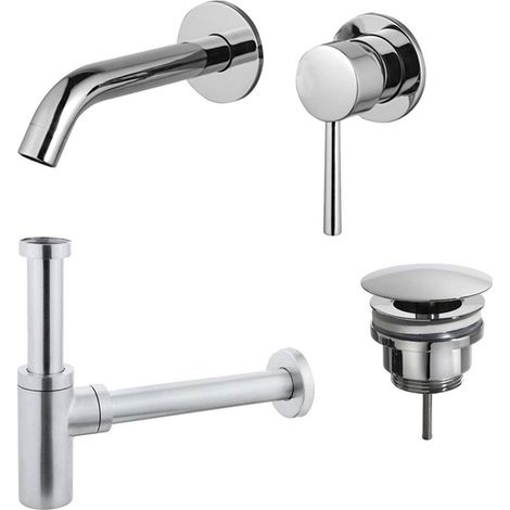 Fortifura Calvi Slim Kit mitigeur lavabo - robinet encastrable - bonde nonobturable - siphon design - Chrome brillant