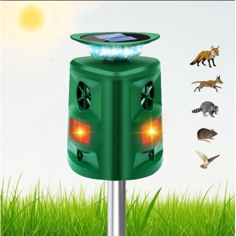 Repulsif Chat Exterieur Ultrason, 360° 5 Modes Repulsif Chat Solaire avec Capteur de Mouvement 10m, Alarme Sonore LED pour Jardin, pour Chats, Chiens, Oiseaux, Renards, Visons, Recharge USB (1/5)