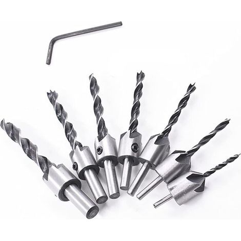 8 Pcs Foret Bois Avec Fraise,Jeu De Forets Fraisés, Fente d'Alésoir Pour Foret Hélicoïdal à Bois Avec Trou, Pour Le Travail Du Bois, Jeu De Forets (3-10 Mm (3/4/5/6/7/8/10 Mm)) (1/5)