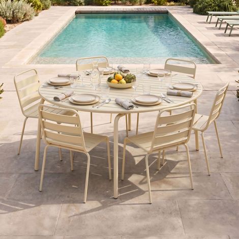 Ensemble table de jardin 180 cm + 6 chaises en métal crème - BACA (1/5)