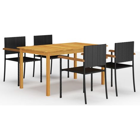 Juego de comedor de jardín muebles de exterior 5 piezas negro