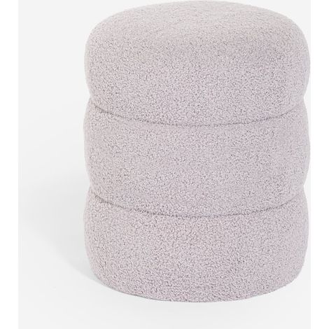 Puf reposapiés de tela teddy bouclé con diseño moderno cilíndrico Okami - Gris