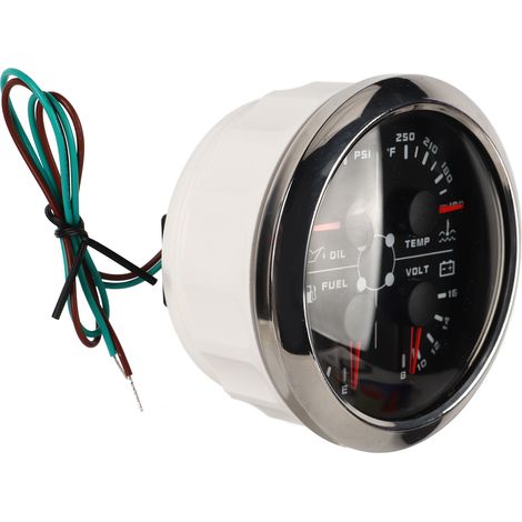 Compteur 4 en 1 85 mm multidirectionnel niveau carburant pression huile température eau voltmètre 9-32V CC pour voiture camping-car bateau moto argent noir ℉/PSI (1/5)