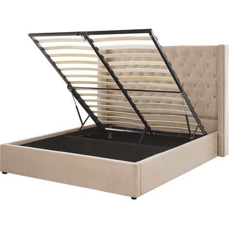 Ottoman Bed Velvet LUBBON 160 x 200 cm (EU King Size) Beige (1/5)