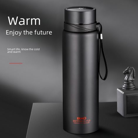 Thermos À Affichage De Température - Acier Inoxydable 304 - Capacité Élevée - Pour Bureau Et Voyage - 1 Pièce (1/4)