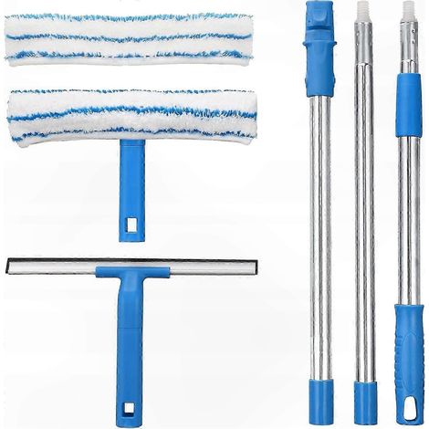 Kit de nettoyage de vitres professionnel avec manche extensible (146 cm) pour un résultat sans traces. (1/4)