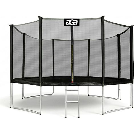 Aga SPORT PRO Trampolin 366 cm 12 ft Schwarz,Kindertrampolin,Gartentrampolin mit Sicherheitsnetz + Schutznetz + Leiter