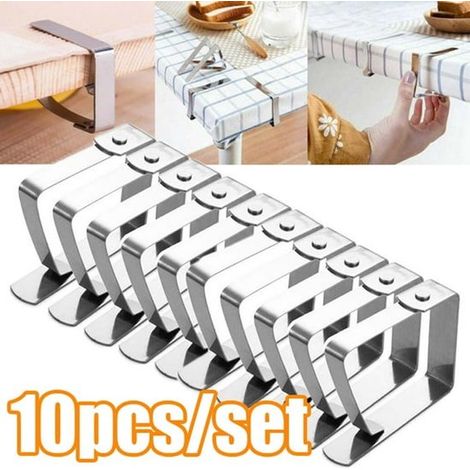 Lot de 10 pinces à nappe en acier inoxydable, pour maintenir les nappes sur tables, pique-niques, fêtes, mariages et repas en extérieur (1/5)
