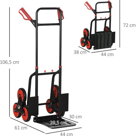 Diable de chantier escamotable 150 kg, chariot de transport réglable en hauteur, acier robuste 45 x 60 x 109 cm, idéal pour manutention facile (1/5)