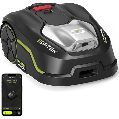 SUNTEK SRM2050 Mähroboter ohne Begrenzungskabel, KI Pure Vision Rasenmäher Roboter für 500 m² mit automatischer Kartierung,APP-Steuerung mit Garage