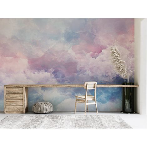 Papier peint nature - grands nuages roses et violets - 150 x 250 cm (1/2)