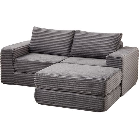 ELVMI Sofá convertible Modular con chaise longue y reposapiés extraíble, pana, Gris (1/5)