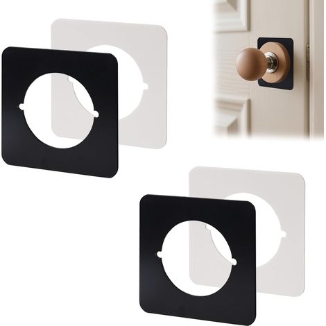 Lot de 2 plaques de renfort de porte noir mat, couvercle de bouton de porte en acier inoxydable pour réparation de fixation de remplissage, plaque de recouvrement de pêne dormant épaisse (Carré) (1/5)