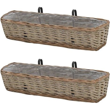 Lot de 2 jardinières de balcon – Rotin – 80 cm – Avec doublure PE (1/5)
