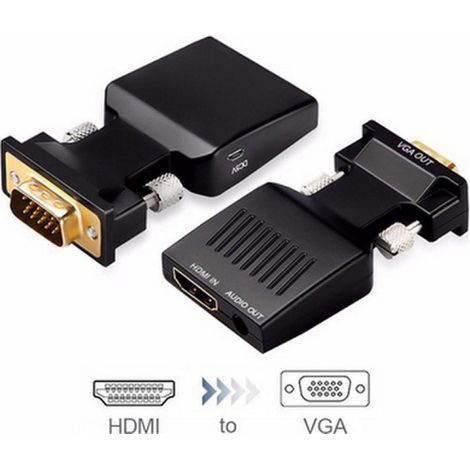 Convertisseur HDMI femelle vers VGA mâle 1080p + connecteur jack - Convertisseur HDMI femelle vers VGA mâle 1080p + connecteur jack (1/2)
