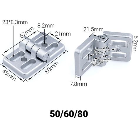 Charnières à paumelles (506080 Argent (5 pièces)) en alliage de zinc pour portes, compatibles avec les profilés en aluminium 4545, les meubles et les armoires électriques. (1/5)