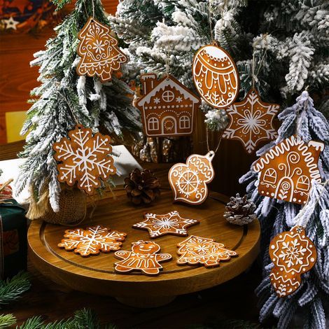 36-teiliger Lebkuchen-Weihnachtsbaum, Mini-Schneeflocken, winterliche Weihnachtsdekoration aus Holz zum Aufhängen mit Schnur, geeignet für Weihnachtsfeiern und Winterbastelarbeiten (m (1/5)