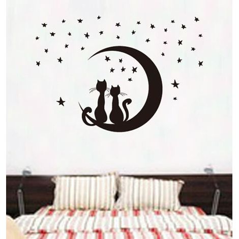 Aufkleber Wandgemälde Chat Noir étoilé für das Kinderzimmer am frühen Morgen