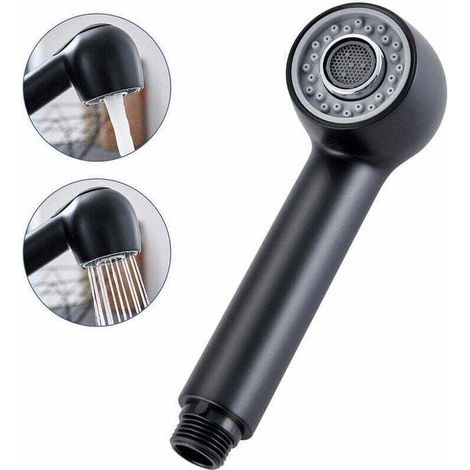 Miscelatore per lavello a 2 getti con doccetta estraibile, modello colore nero, ricambio per rubinetto da cucina o bagno --Crezuo