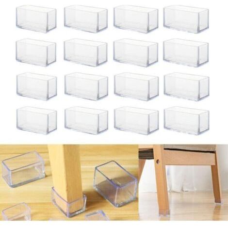 Lot de 16 protections de sol rectangulaires en silicone pour pieds de chaise - 20 x 30 mm, Transparent (1/4)