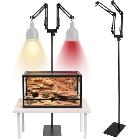 Support pour lampe chauffante pour reptiles, 30-140 cm, réglable Support de lampe rotatif à 360° pour reptiles avec socle, 2 crochets pour tortue, serpent, barbe, lézard (sans ampoules) (1/5)
