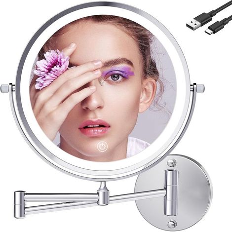 9" Grand Murale Miroir Grossissant Lumineux,1X/10X Miroir Maquillage Lumineux Chargement USB, Convient Aux Coiffeuses d'Hôtel, Aux Salles De Bains Et Au Rasag (1/5)