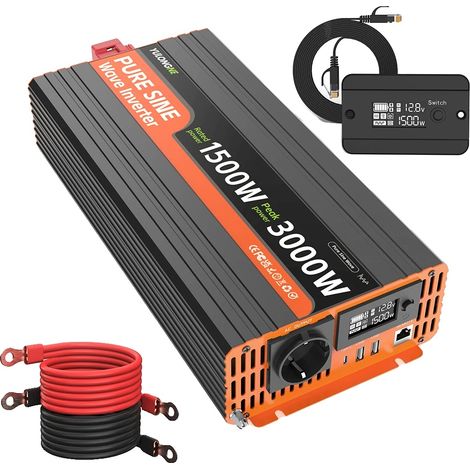 Inversor, potencia nominal 1500 W, potencia pico 3000 W, tensión de entrada CC 12 V, tensión de salida CA 230 V, frecuencia de salida 50 Hz (1/5)