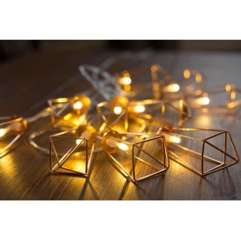 Geometric copper LED light garland 2 meters Battery operated 10 warm white LEDs pyramid shape copper rose gold garland (1/5)