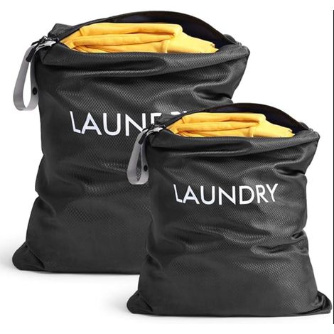 Sac à Linge Voyage, Pliables Sac à Linge Sale Voyage, Nylon Imperméable Sac Jouets, Vêtements Sales, Hôtel, Camping, Stockage Maison (Noir) (1/5)