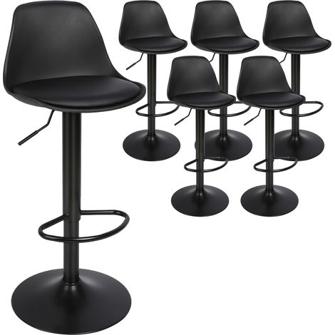 Lot de 6 Tabourets de Bar Tabouret Comptoir réglable en Hauteur Coussin Souple en PU Rotatif à 360° pour Comptoir Maison Cuisine Bistro noir (1/5)