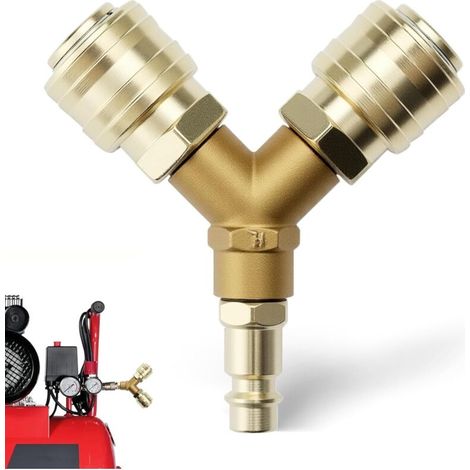 1 Raccord Rapide Air Comprimé, Connecteur Y 1/4 Pouce, Laiton Plaqué Nickel, Pour Outils Pneumatiques (1/5)