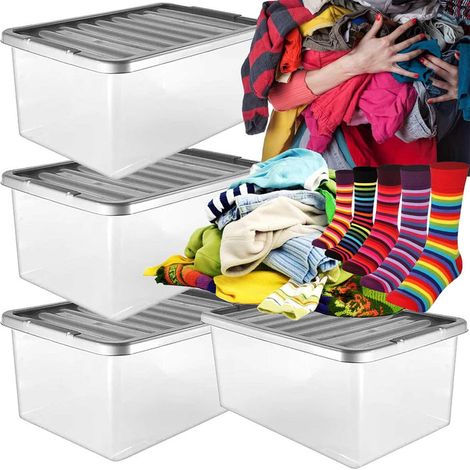 4 x Underbed Storage Containers 32 Litre With Silver Lids
