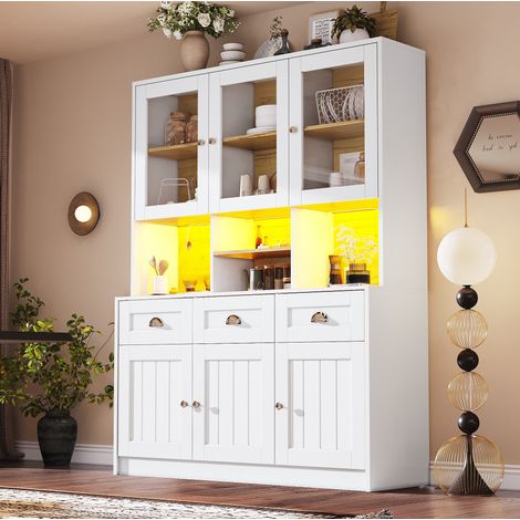 MEUBLIV Credenza da cucina 140x40x175 cm bianca con LED, ante in acrilico e vani (1/5)