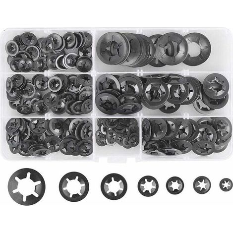 INHHUB 280 Pcs Rondelles De Blocage Rondelles De Verrouillage, Rondelles À Verrouillage Rapide De Rondelles De Verrouillage En Acier M3 M4 M5 M6 M8 M10 M12, 7Tailles, Noir-INHHUB (1/5)