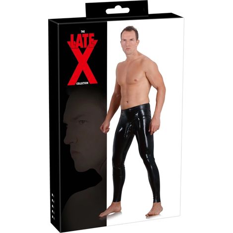 Late X - Leggings de látex sexys para hombre con cubrepene y testículos, color negro, talla XL (1/3)