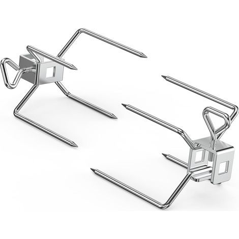 2 Fourchettes à Viande pour Rôtisserie, Acier Inoxydable, Dents Pointues, Vis de Serrage, Pour Broches Carrées 8mm et 10mm