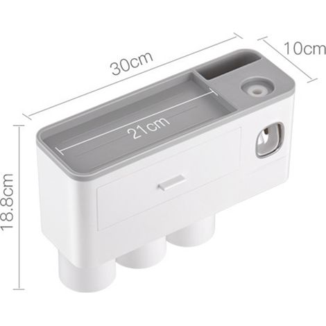 Porte-brosses à dents mural et ensemble de produits de toilette, étagère de rangement magnétique multifonctionnelle à un tiroir avec distributeur de dentifrice et 3 gobelets - gris (1/5)