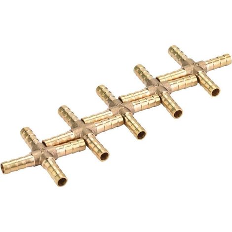 5pcs Laiton Croix 4 Voies Raccords de Joint Tuyau Connecteur Barbelé Air Eau Mazout Essence 6/8/10 / 12mm Pour la Connexion Tuyauterie(6mm) - (1/5)