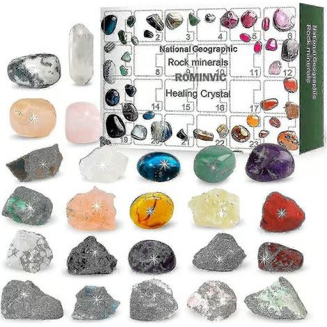 2026 Calendrier de l'Avent Rock, Calendrier de décompte de Noël 24 jours Minerai, Minéraux, pierres précieuses & Cristal, Calendrier de l'Avent avec 24 pierres SZRH A-J (1/5)